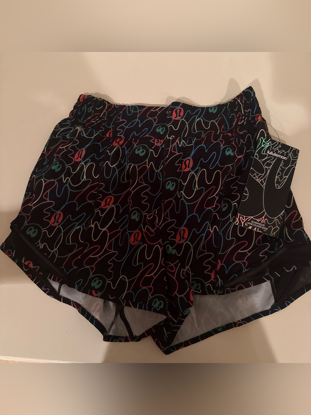 lululemon athletica Black Multicolor Scribble-Print Athletic Shorts